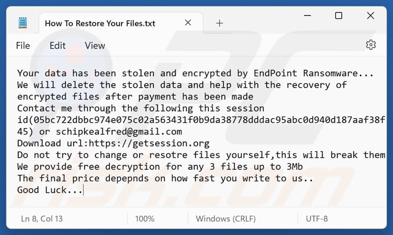 EndPoint ransomware plik tekstowy (How To Restore Your Files.txt)