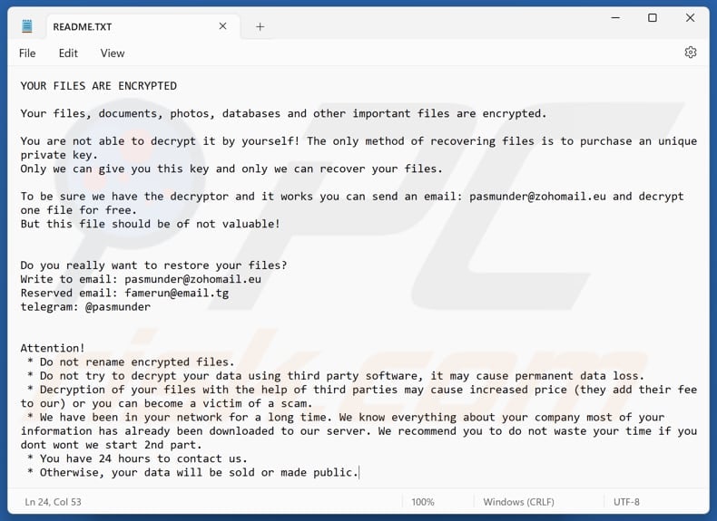 Hush ransomware plik tekstowy (README.TXT)