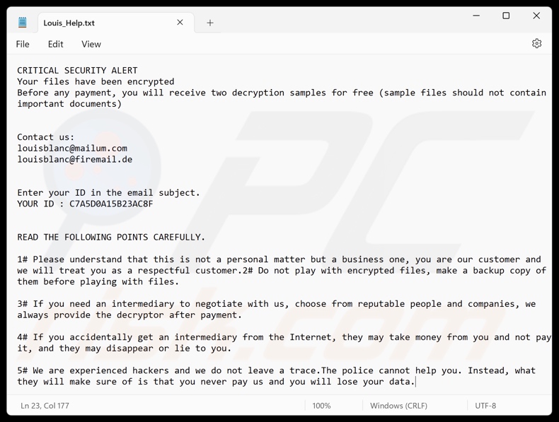 Louis ransomware okup (Louis_Help.txt)