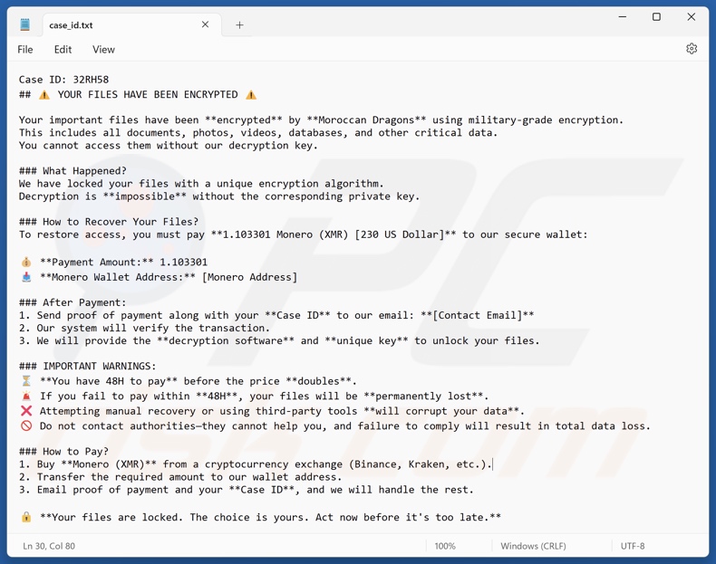 Moroccan Dragon ransomware okup (case_id.txt)