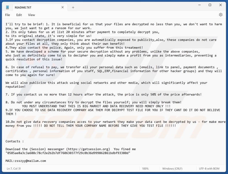 Zsszyy ransomware plik tekstowy (README.TXT)