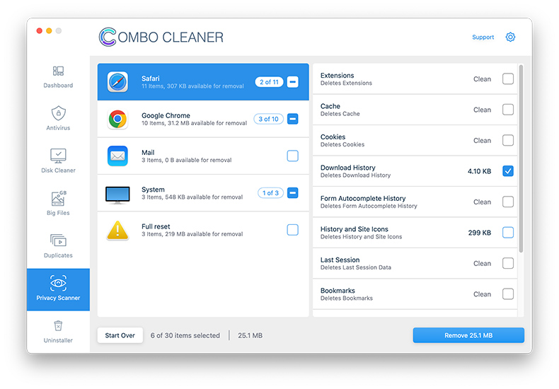 combo cleaner privacy scanner