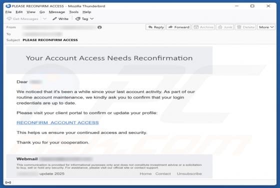 Oszustwo e-mailowe Your Account Access Needs Reconfirmation