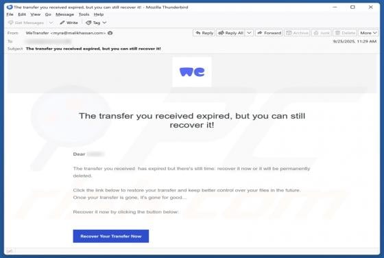 Oszustwo e-mailowe WeTransfer - Received Transfer Expired