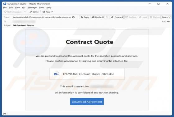Oszustwo e-mailowe Contract Quote