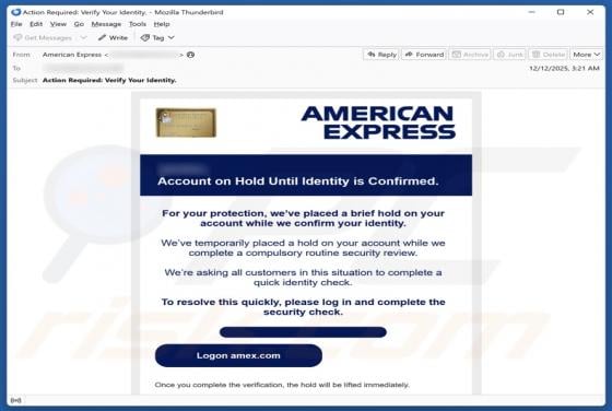 Oszustwo e-mailowe American Express - Account On Hold