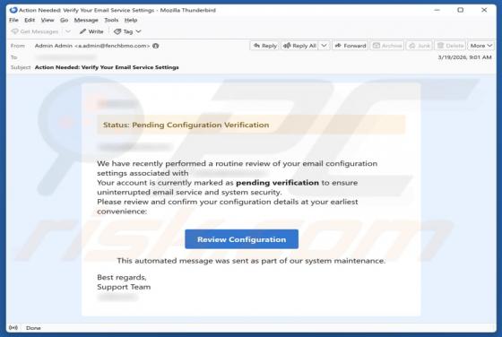 Oszustwo e-mailowe Pending Configuration Verification