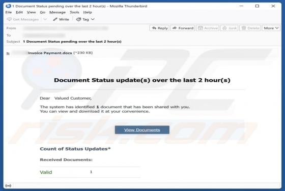 Document Status Update oszustwo e-mailowe
