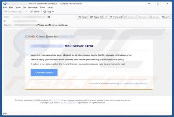 ICANN Client Error oszustwo e-mailowe