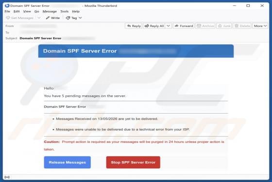 Domain SPF Server Error oszustwo e-mailowe