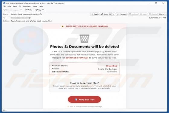 Photos & Documents Will Be Deleted oszustwo e-mailowe