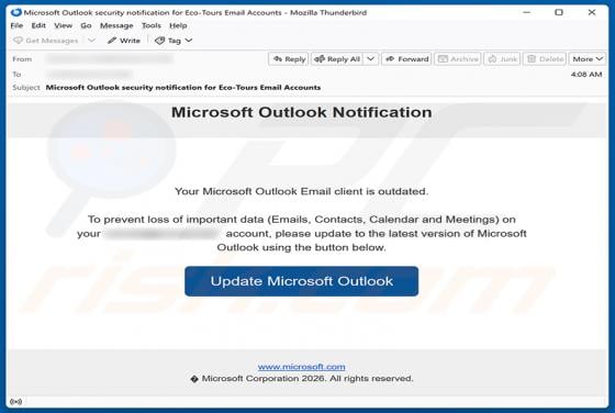 Your Microsoft Outlook Email Client Is Outdated oszustwo