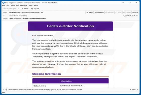 Wirus e-mail FedEx e-Order Notification