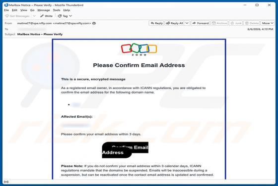 Zoho Email Address Verification oszustwo