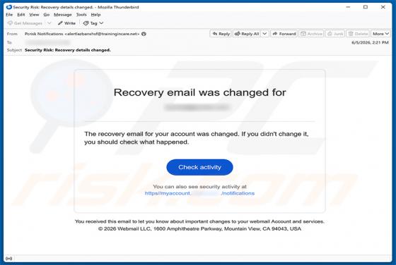 Recovery Email Was Changed oszustwo