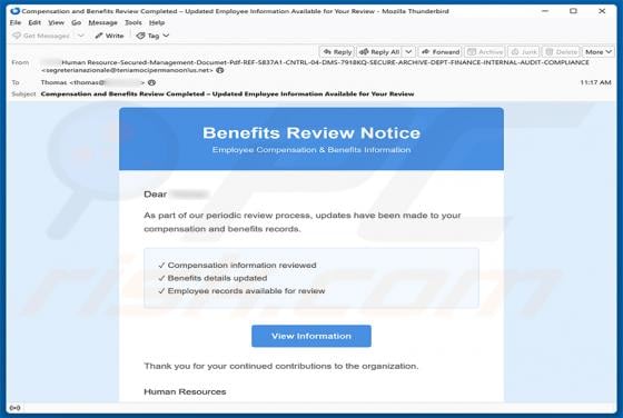 Benefits Review Notice oszustwo e-mailowe