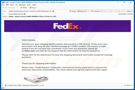 FedEx Shipping Labels/Documents In PDF Format oszustwo e-mailowe