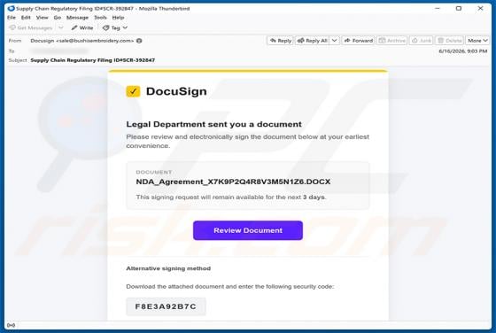 DocuSign - Legal Department Document wirus e-mailowy