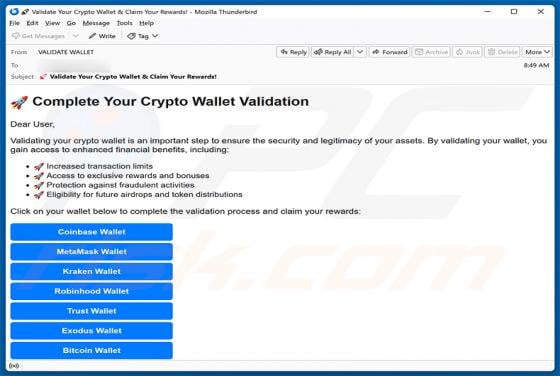 Crypto Wallet Validation oszustwo e-mailowe
