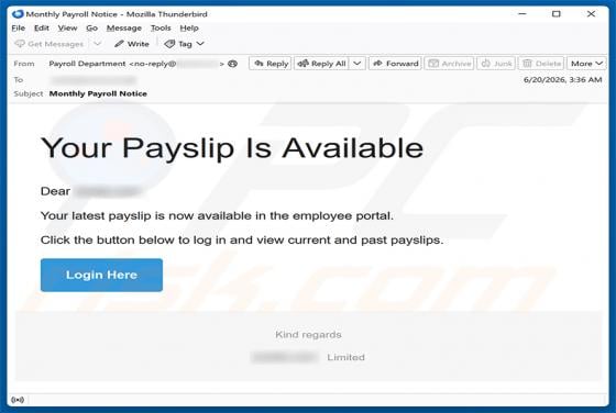 Your Payslip Is Available oszustwo e-mailowe
