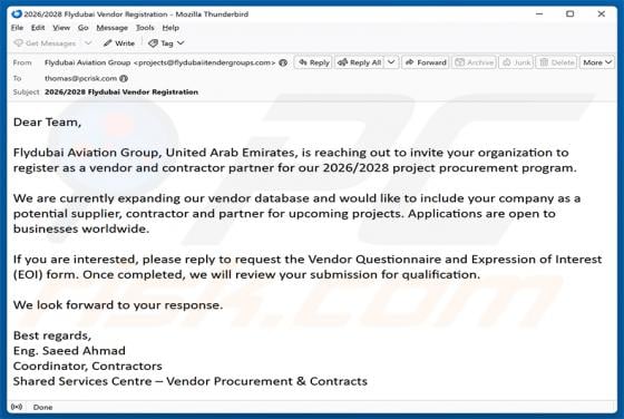 Flydubai Vendor Registration oszustwo e-mailowe