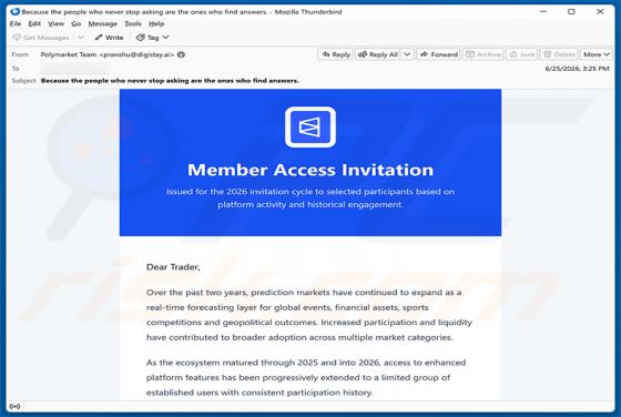 Polymarket Member Access Invitation oszustwo e-mailowe