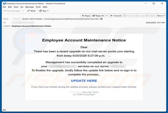 Employee Account Maintenance Notice oszustwo e-mailowe
