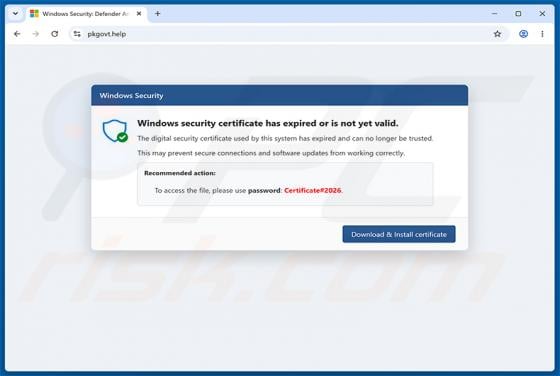 Windows Security Certificate Expired/Invalid oszustwo POP-UP