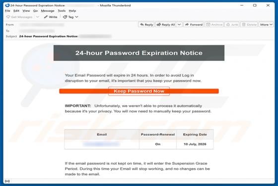 24-Hour Password Expiration Notice oszustwo e-mailowe