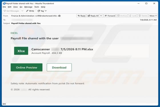 Payroll File Shared oszustwo e-mailowe