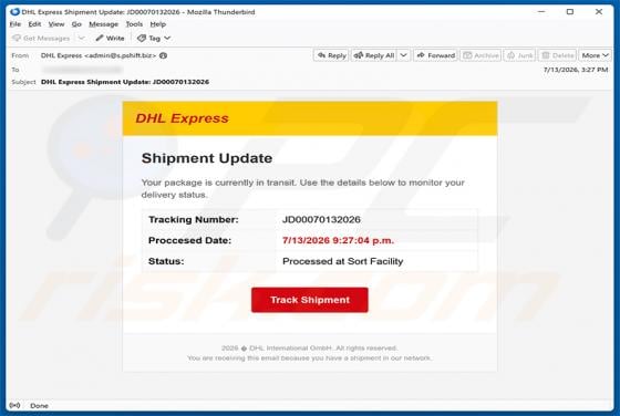 DHL Express Shipment Update oszustwo e-mailowe