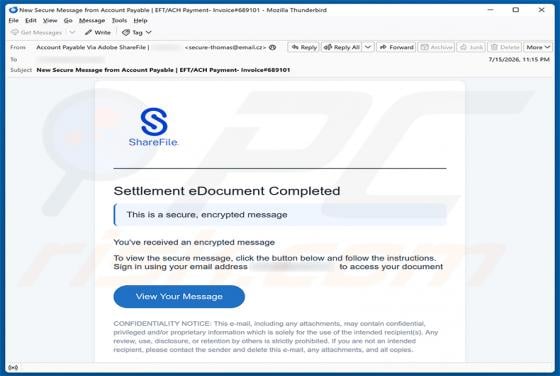 Settlement eDocument Completed wirus e-mailowy