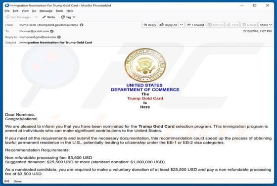 Trump Gold Card Selection Program Nomination oszustwo e-mailowe