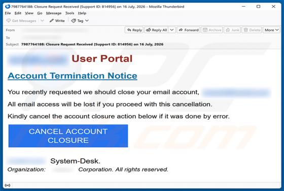 Account Termination Notice oszustwo e-mailowe