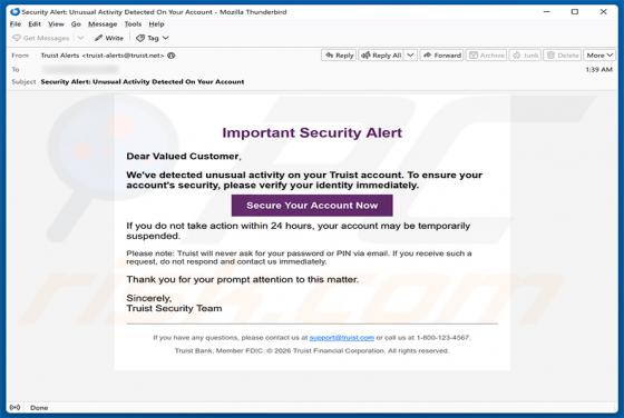 Truist Security Alert oszustwo e-mailowe