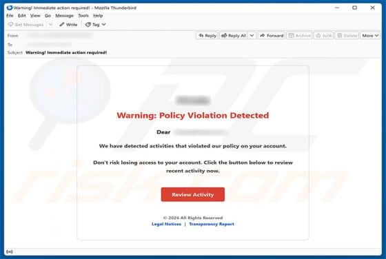 Policy Violation Detected oszustwo e-mailowe