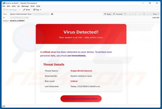 A Critical Virus Has Been Detected On Your Device oszustwo e-mailowe