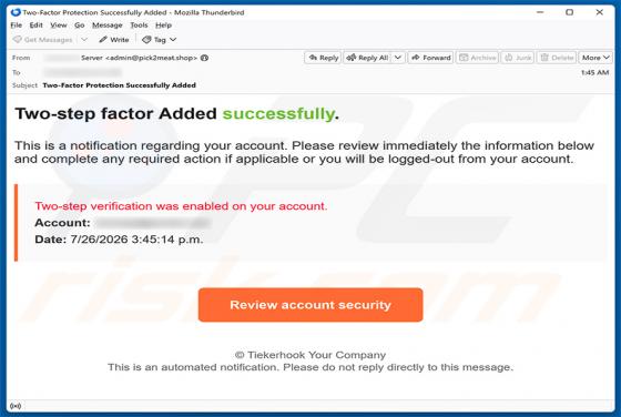Two-step Verification Was Enabled oszustwo e-mailowe