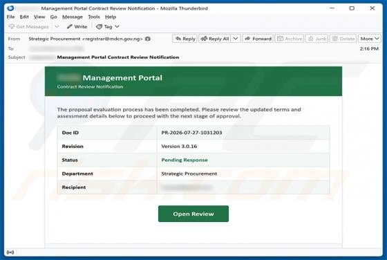 Proposal Evaluation Completed oszustwo e-mailowe