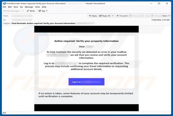 Verify Your Email Property Information oszustwo