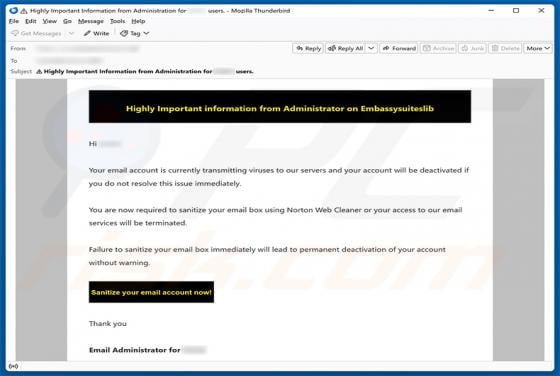 Email Account Is Currently Transmitting Viruses oszustwo