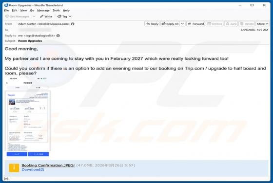 Trip.com Booking Confirmation wirus e-mailowy