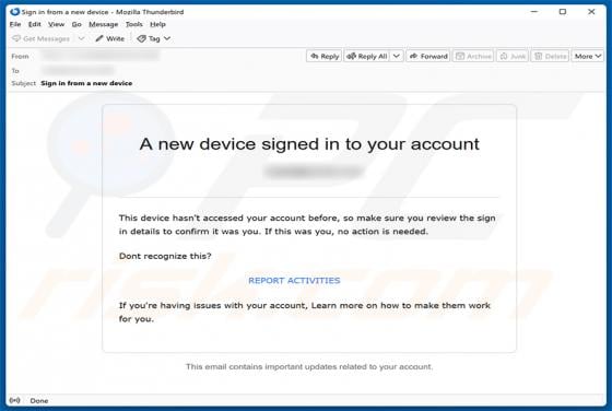 New Device Signed In To Your Account oszustwo e-mailowe