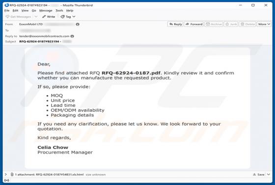 Confirmation Of Request For Quotation (RFQ) oszustwo e-mailowe