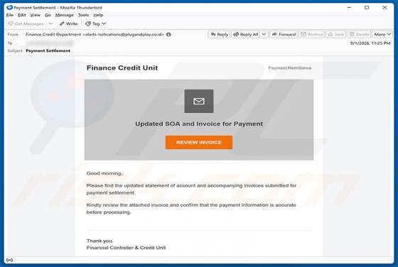 Updated SOA And Invoice For Payment oszustwo e-mailowe