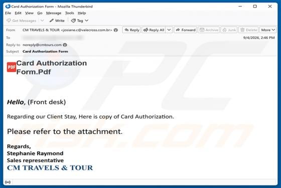 Card Authorization Form oszustwo e-mailowe
