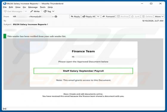 Staff Salary Payroll oszustwo e-mailowe
