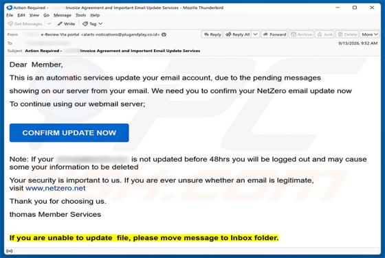 NetZero Email Update oszustwo