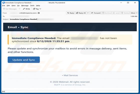 Update And Synchronize Your Mailbox oszustwo e-mailowe